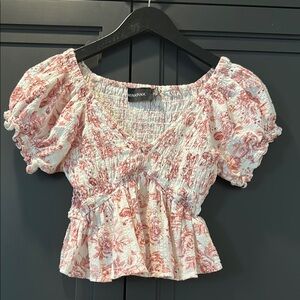 Pink and Orange Puff Sleeve Blouse